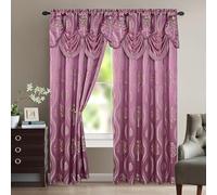Elegant Comfort Luxurious Aurora Jacquard Look Curtain Panel Set with Attached Valance 54" X 95 inch (Set of 2), Lilac