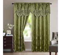 Elegant Comfort Luxurious Aurora Jacquard Look Curtain Panel Set with Attached Valance 54" X 95 inch (Set of 2), Sage