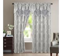 Elegant Comfort Luxurious Beautiful Curtain Panel Set with Attached Valance and Backing 54" X 84 inch (Set of 2), Gray