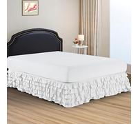 Elegant Comfort Luxurious Premium Quality 1500 Thread Count Wrinkle and Fade Resistant Egyptian Quality Microfiber Multi-Ruffle Bed Skirt - 15 inch Drop, Full, White
