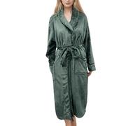 Elegant Comfort Luxurious Womens Spa Plush Fleece Bathrobe with Shawl Collar and Pockets - Velvet Soft Fluffy, Warm Long Robe, Hunter Green, S