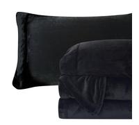 Elegant Comfort Luxuriously Soft 4-Piece Velvet Plush Flannel Sheet Set - Premium Quality - Cozy Warm, Anti-Static, Non Pilling Fuzzy Velvet Flannel Fleece Deep Pocket Sheet Set - King, Black