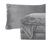 Elegant Comfort Luxuriously Soft 4-Piece Velvet Plush Flannel Sheet Set - Premium Quality - Cozy Warm, Anti-Static, Non Pilling Fuzzy Velvet Flannel Fleece Deep Pocket Sheet Set - Cal King, Gray