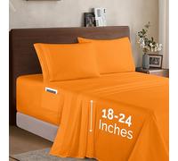 Elegant Comfort Luxury 1500 Premium Hotel Quality Microfiber 4-Piece Sheet Set - Soft, All Around Elastic 18-24 Inches Deep Fitted Sheet - Extra Deep Pocket Sheets, King, Elite Orange