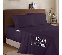 Elegant Comfort Luxury 1500 Premium Hotel Quality Microfiber 4-Piece Sheet Set - Soft, All Around Elastic 18-24 Inches Deep Fitted Sheet - Extra Deep Pocket Sheets, Queen, Eggplant-Purple