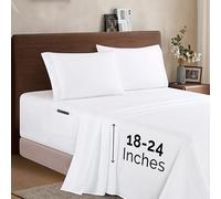 Elegant Comfort Luxury 1500 Premium Hotel Quality Microfiber 4-Piece Sheet Set - Soft, All Around Elastic 18-24 Inches Deep Fitted Sheet - Extra Deep Pocket Sheets, Queen, White