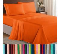 Elegant Comfort Luxury 1500 Premium Hotel Quality Microfiber 4-Piece Sheet Set - Wrinkle Resistant, All Around Elastic Fitted Sheet, Deep Pocket up to 16", Queen, Orange, Modern