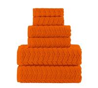 Elegant Comfort Luxury 6-Piece 100% Turkish Cotton Jacquard Braided Textured Premium Hotel Quality Towel Set- Soft and Absorbent, Includes 2 Bath Towels, 2 Hand Towels and 2 Washcloths, Vibrant Orange