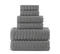 Elegant Comfort Luxury 6-Piece 100% Turkish Cotton Jacquard Braided Textured Premium Hotel Quality Towel Set- Soft and Absorbent, Includes 2 Bath Towels, 2 Hand Towels and 2 Washcloths, Gray
