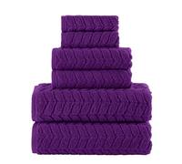 Elegant Comfort Luxury 6-Piece 100% Turkish Cotton Jacquard Braided Textured Premium Hotel Quality Towel Set- Soft and Absorbent, Includes 2 Bath Towels, 2 Hand Towels and 2 Washcloths, Purple