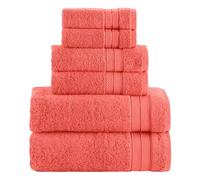Elegant Comfort Luxury 6-Piece Towel Set, Premium Soft 100% Turkish Cotton, Three Line Popcorn Design 2 Bath Towels, 2 Hand Towels and 2 Washcloths Towel Set - Quick-Drying and Absorbent, Coral