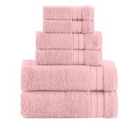 Elegant Comfort Luxury 6-Piece Towel Set, Premium Soft 100% Turkish Cotton, Three Line Popcorn Design 2 Bath Towels, 2 Hand Towels and 2 Washcloths Towel Set - Quick-Drying and Absorbent, Dusty Pink