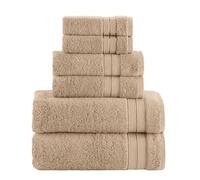 Elegant Comfort Luxury 6-Piece Towel Set, Premium Soft 100% Turkish Cotton, Three Line Popcorn Design 2 Bath Towels, 2 Hand Towels and 2 Washcloths Towel Set - Quick-Drying and Absorbent, Tan