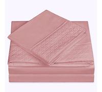 Elegant Comfort Luxury Best, Soft Coziest 4-Piece Bed Sheet Set! 1500 Premier Hotel Quality | Quilted Design on Flat Sheet and Pillowcases | Wrinkle Free, 100%, Full, Dusty Rose
