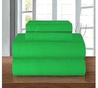 Elegant Comfort, Luxury Hotel Quality 1500 Microfibre Sheet Set - 4 Piece - Pleat with Full Elasticated Corners, Pocket up to 16" Deep Pocket, Double - Green