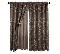 Elegant Comfort Luxury Jacquard Window Curtains, 2 Panels Set with Attached Valance and Sheer Backing 54 X 84 inches, Rod Pocket Victorian Drapes for Living Room and Bedroom, Brown