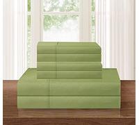 Elegant Comfort Luxury Soft 1500 Premium Hotel Quality Microfiber Wrinkle and Fade Resistant Cozy 6-Piece Bedding Set, Easy All Around Elastic Fitted Sheet, Deep Pocket, King, Sage/Green