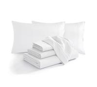 Elegant Comfort Luxury Soft 1500 Thread Count Egyptian 6-Piece Premium Hotel Quality Wrinkle and Fade Resistant Cozy Bedding Set, Easy All Around Elastic Fitted Sheet, Deep Pocket, Queen, White