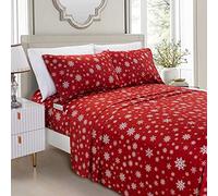 Elegant Comfort Luxury Soft Bed Sheets Holiday Pattern 1500 Premium Hotel Egyptian Quality Microfiber - Softness Wrinkle and Fade Resistant (6-Piece) Bedding Set, Cal King, Snowflake-Burgundy