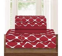 Elegant Comfort Luxury Softest and Coziest 6-Piece Bed Sheet Set, Wrinkle Resistant Milano Trellis Pattern - 1500 Thread Count Egyptian Quality Coziest Bedding Set, Queen, Burgundy