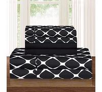 Elegant Comfort Luxury Softest and Coziest 6-Piece Bed Sheet Set, Wrinkle Resistant Milano Trellis Pattern-1500 Thread Count Egyptian Quality Microfiber Bedding Set, Full, Black