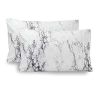 Elegant Comfort Luxury Ultra-Soft 2-Piece Pillowcase Set - 1500 Premium Hotel Quality Microfiber Double Brushed - Wrinkle Resistant, Standard/Queen, Marble Pattern White