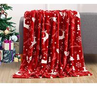 Elegant Comfort Luxury Velvet Super Soft Christmas Prints Fleece Blanket-Holiday Theme Home Décor Fuzzy Warm and Cozy Throws for Winter Bedding, Couch and Gift, 50 x 60 inch, Burgundy Reindeer