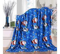 Elegant Comfort Luxury Velvet Super Soft Christmas Prints Fleece Blanket-Holiday Theme Home Décor Fuzzy Warm and Cozy Throws for Winter Bedding, Couch and Gift, 50 x 60 inch, Blue Santa Snowman