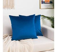 Elegant Comfort Pack of 2, Velvet Soft Solid Decorative Square Throw Pillow Covers Set Cushion Case for Sofa Bedroom Car, 18 x 18, Royal Blue