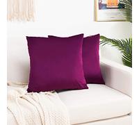 Elegant Comfort Pack of 2, Velvet Soft Solid Decorative Square Throw Pillow Covers Set Cushion Case for Sofa Bedroom Car, 20 x 20, Eggplant/Purple