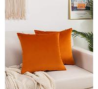 Elegant Comfort Pack of 2, Velvet Soft Solid Decorative Square Throw Pillow Covers Set Cushion Case for Sofa Bedroom Car, 20 x 20, Orange