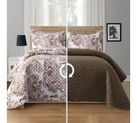 Elegant Comfort Plaid Patchwork Reversible Heavy Weight Premium Stitching All Season Quilted Coverlet, Microfiber, Taupe, Full