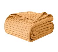 Elegant Comfort Premium 100% Cotton Waffle Blanket - Lightweight Breathable Waffle Weave Bed Blanket - Soft and Warm All Season Blanket for Couch, Sofa and Bed, King Size 90x108 Inches, Gold