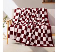 Elegant Comfort Premium Checkered Reversible Throw Blanket - Ultra Soft and Lightweight, Luxury Knitted Breathable Fleece for Couch, Bed, Sofa - Warm Velvet Fluffy Throw, 50 x 70 Inch, Burgundy