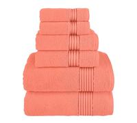 Elegant Comfort Premium Cotton 6-Piece Towel Set, Includes 2 Washcloths, 2 Hand Towels and 2 Bath Towels, 100% Turkish Cotton - Highly Absorbent and Super Soft Towels for Bathroom, Coral