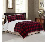 Elegant Comfort Reversible Down Alternative Micro-Suede 3-Piece Comforter Set, Flannel Wool Faux, Buffalo Burgundy/Black, King