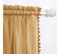 Elegant Comfort Semi-Sheer Pom Pom Tassels Curtains - 2 Panels Set - with 2inch Rod Pocket - Solid Sheer Curtain Drapes for Living Room, Bedroom, W40 X L84, Gold