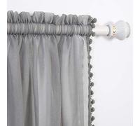 Elegant Comfort Semi-Sheer Pom Pom Tassels Curtains - 2 Panels Set - with 2inch Rod Pocket - Solid Sheer Curtain Drapes for Living Room, Bedroom, W40 X L84, Gray
