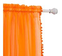 Elegant Comfort Semi-Sheer Pom Pom Tassels Curtains - 2 Panels Set - with 2inch Rod Pocket - Solid Sheer Curtain Drapes for Living Room, Bedroom, W40 X L84, Orange