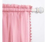 Elegant Comfort Semi-Sheer Pom Pom Tassels Curtains - 2 Panels Set - with 2inch Rod Pocket - Solid Sheer Curtain Drapes for Living Room, Bedroom, W60 X L84, Dusty Rose