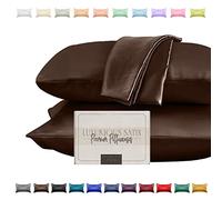 Elegant Comfort Silky and Luxurious 2-Piece Satin Pillowcase Set for Healthier Skin and Hair, Hidden Zipper Closure and Beautifully Packaged, Satin Pillowcase Set, King, Chocolate Brown