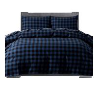 Elegant Comfort Soft 4-Piece 100% Turkish Cotton Flannel Sheet Set - Premium Quality, Deep Pocket Fitted Sheet, Ultra Soft, Cozy Warm and Anti-Pill Flannel Sheets - Full, Buffalo Check Blue