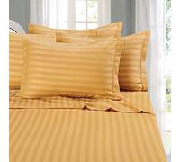 Elegant Comfort Softest and Coziest 4-Piece Sheet Set - 1500 Premium Hotel Quality Microfiber - Luxurious Wrinkle Resistant 4-Piece Damask Stripe Bed Sheet Set, Twin XL, Camel/Gold