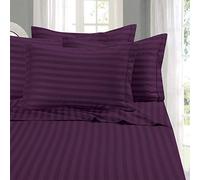 Elegant Comfort Softest and Coziest 4-Piece Sheet Set - 1500 Premium Hotel Quality Microfiber - Luxurious Wrinkle Resistant 4-Piece Damask Stripe Bed Sheet Set, Twin XL, Eggplant/Purple