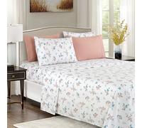 Elegant Comfort Softest and Coziest 6-Piece Sheet Set - 1500 Premium Hotel Quality Microfiber - Deep Pocket, Wrinkle Resistant 6-Piece Floral Bed Sheet Set, Queen, Celia Pink