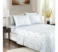 Elegant Comfort Softest and Coziest 6-Piece Sheet Set - 1500 Premium Hotel Quality Microfiber - Deep Pocket, Wrinkle Resistant 6-Piece Floral Bed Sheet Set, King, Laurel Blue