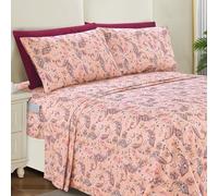 Elegant Comfort Softest and Coziest 6-Piece Sheet Set - 1500 Premium Hotel Quality Microfiber - Deep Pocket, Wrinkle Resistant 6-Piece Paisley Pattern Bed Sheet Set, Queen, Paisley Coral