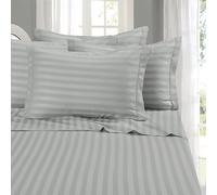 Elegant Comfort Softest and Coziest 6-Piece Sheet Set - 1500 Premium Hotel Quality Microfiber - Deep Pocket, Wrinkle Resistant 6-Piece Damask Stripe Bed Sheet Set, King, Silver