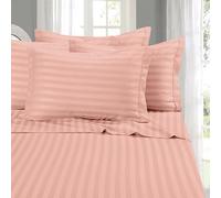 Elegant Comfort Softest and Coziest 6-Piece Sheet Set - 1500 Premium Hotel Quality Microfiber - Deep Pocket, Wrinkle Resistant 6-Piece Damask Stripe Bed Sheet Set, King, Dusty Rose