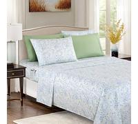 Elegant Comfort Softest and Coziest 6-Piece Sheet Set - 1500 Premium Hotel Quality Microfiber - Deep Pocket, Wrinkle Resistant 6-Piece Floral Bed Sheet Set, Queen, Anita Green